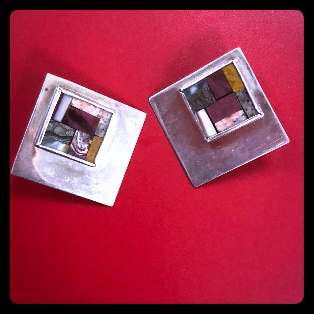 Large square  sterling silver 925 earrings